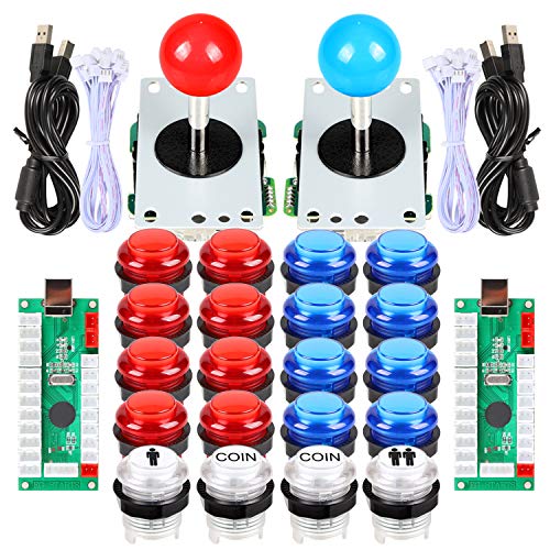 EG STARTS 2 jugadores Arcade DIY Kits partes 2 pegatinas + 20 botones LED iluminados para Arcade Joystick PC juegos Mame Raspberry pi (rojo y azul)