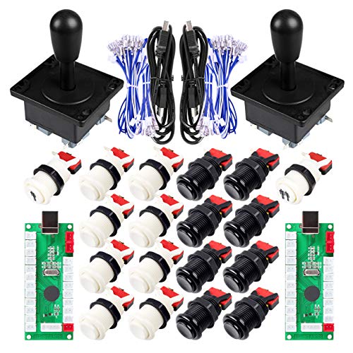EG STARTS Classic Happ Style Arcade DIY Parts Kit para 2 jugadores USB Mame Project Juegos y Raspberry pi 2 3 3B Blanco y Negro Color