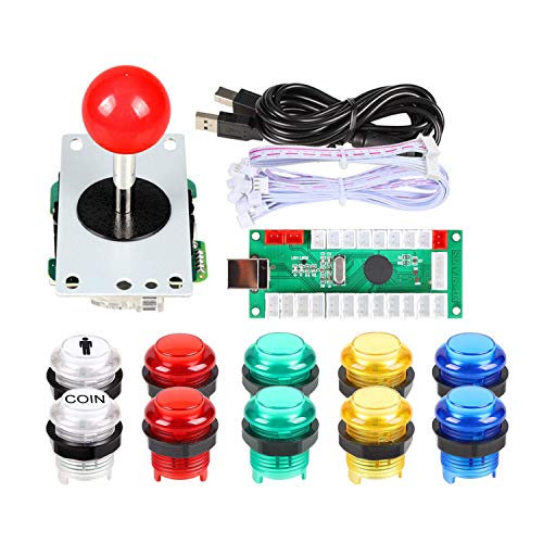 EG STARTS Zero Delay USB Encoder para PC Juegos Red Joystick + 10x LED iluminado 5V Botones pulsadores para Arcade Joystick DIY Kits Partes Mame Raspberry Pi 2 3 3B