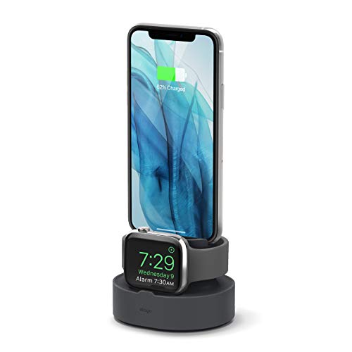 elago 2 en 1 Soporte Base de Carga Compatible con AirPods 1/2, Apple Watch Series SE y 6,5/4/3/2/1, iPhone 11 y Todos Modelos de iPhone (Necesario Cable Original - NO Incluido) (Gris Oscuro)