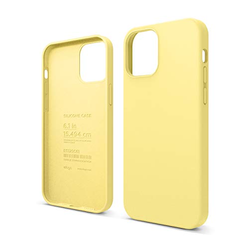 elago Silicona Líquida Funda Compatible con iPhone 12 Case y Compatible con iPhone 12 Pro Case (6.1"), Silicona Premium, Protección Funda Protectora 3 Tapas Estructura (Amarillo)