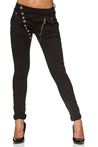 Elara Jeans para Mujer Boyfriend Baggy Botones Chunkyrayan Negro C613K-15/F15 Black 46/3XL