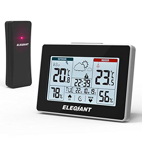 ELEGIANT Estación Meteorológica con Sensor Inalámbrico para Interior Exterior, Termómetro Digital Higrómetro con Temperatura, Humedad, Pronóstico del Tiempo, Hora del Día, 3 Canales, Pantalla Táctil ELEGIANT Estación Meteorológica con Sensor Inalámbrico para Interior Exterior, Termómetro Digital Higrómetro con Temperatura, Humedad, Pronóstico del Tiempo, Hora del Día, 3 Canales, Pantalla Táctil