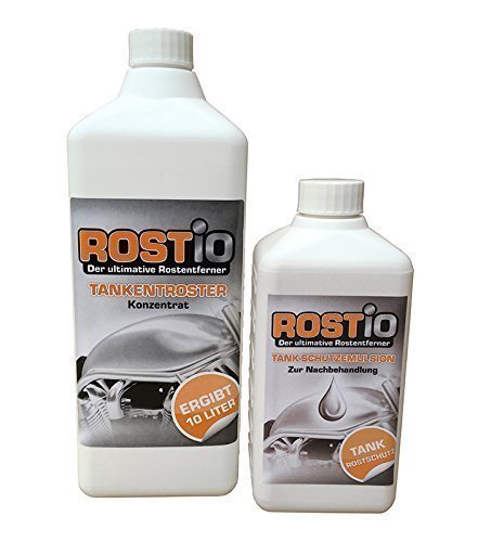 Eliminador de óxido para depositos Rostio de 1 litro -más juego de sellado para deposito y emulsión protectora eliminación del óxido del deposito Eliminador de óxido para depositos Rostio de 1 litro -más juego de sellado para deposito y emulsión protectora eliminación del óxido del deposito