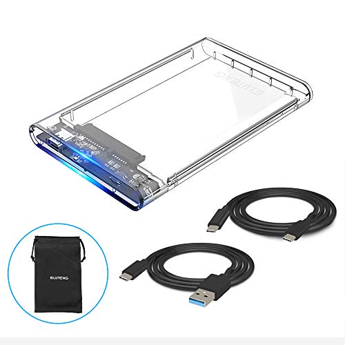 ELUTENG Caja Disco Duro 2.5 USB 3.1 Tipo C (Gen 1) Carcasa Disco Duro 2.5",Diseño portátil Transparente Disco Duro para SSD, Sopporta UASP, Instalación sin Herramientas, con Two Cables und PU Bag