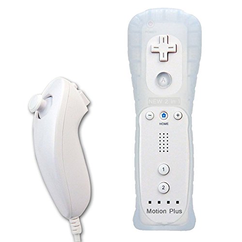 EMEBAY - 2 en 1 Motion Plus Mando y Nunchunk para Nintendo Wii/Wii u + Funda de Silicona - Blanco