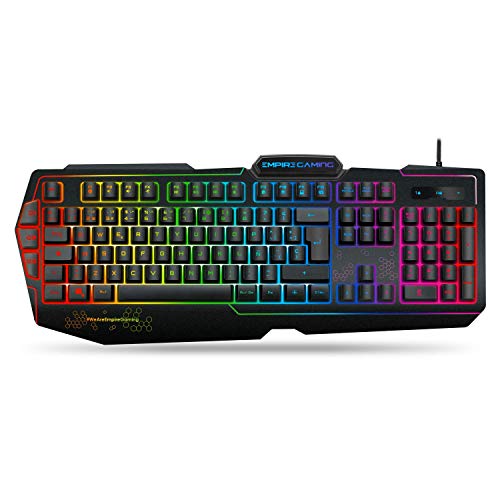 EMPIRE GAMING – Teclado Gaming K900 Español- 105 teclas semi-mecánicas- Retroiluminación LED RGB, 9 Modos: 8 predefinidos y 1 personalizable - 19 teclas anti-ghosting - Teclados gaming de juegos