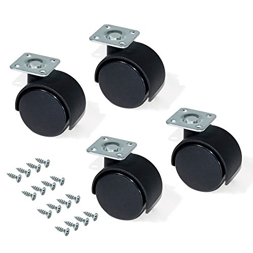 Emuca 2036717 - Lote de 4 ruedas pivotantes negras para mueble , sin frenos, diámetro 30 mm con placa de montaje y rodamiento de bolas