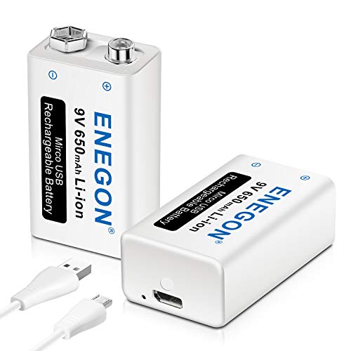 ENEGON 9V USB Directa Recargable Batería 650mAh Lito-Ion con Cable Micro USB 2 en 1 para Micrófonos, Alarma de Humos, Juguetes electrónicos, Walkie Talkie y Más aparatos (2 Baterías) ENEGON 9V USB Directa Recargable Batería 650mAh Lito-Ion con Cable Micro USB 2 en 1 para Micrófonos, Alarma de Humos, Juguetes electrónicos, Walkie Talkie y Más aparatos (2 Baterías)