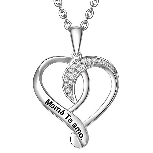 ENGSWA Collar Mujer Plata de Ley 925 Colgante Corazón Anudado Grabado Regalo para Madre Mamá