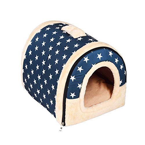 Enko 2 en 1 Cómodo Casa para Mascotas y Sofá, Interiores y Exteriores Portátil Plegable de Cama para Perro/Cama para Gato. Una Casa Caliente para su Mascota. (Medium, Blue)