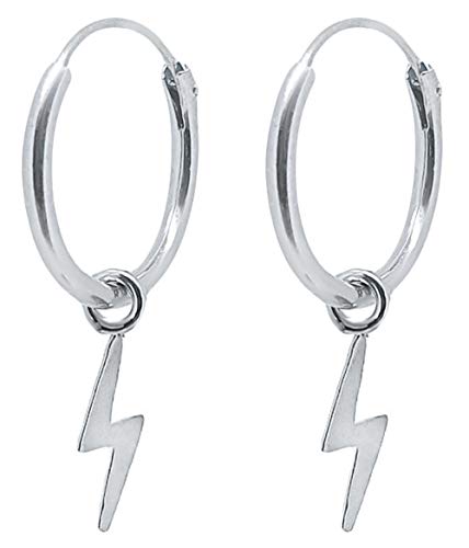 ENTREPLATA Pendientes Rayo Plata de Ley 925. Aros de Plata con Colgante Rayo. Originales Pendientes de Aro para Mujer Niña Hombre Niño Unisex. Aretes Criollas con colgante de Rayo