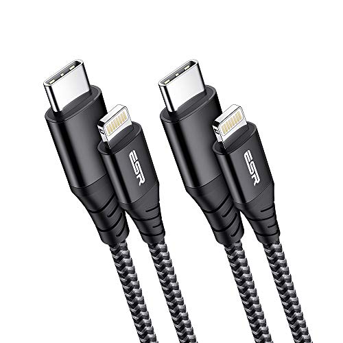 ESR Cable USB C a Lightning Cable 2Pack【6.6ft MFi Certificación】 Nailon Trenzado,Carga Rápida para iPhone 12/12 Pro/2 Mini/12 Pro MAX/SE 2020/11/11 Pro/11 Pro MAX/X/XS/XR, iPad 8/7, Macbook, Negro ESR Cable USB C a Lightning Cable 2Pack【6.6ft MFi Certificación】 Nailon Trenzado,Carga Rápida para iPhone 12/12 Pro/2 Mini/12 Pro MAX/SE 2020/11/11 Pro/11 Pro MAX/X/XS/XR, iPad 8/7, Macbook, Negro