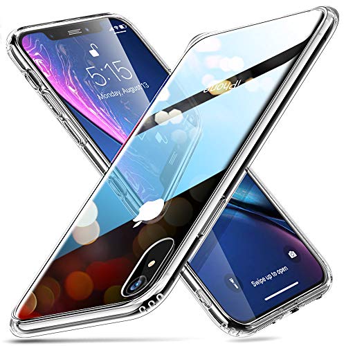 ESR Funda para iPhone XR Cristal Templado [Imita la Parte Posterior del Vidrio del iPhone XR] [Resistente a los Arañazos] + Borde de Silicona Suave para Apple iPhone XR de 6.1"-Transparente