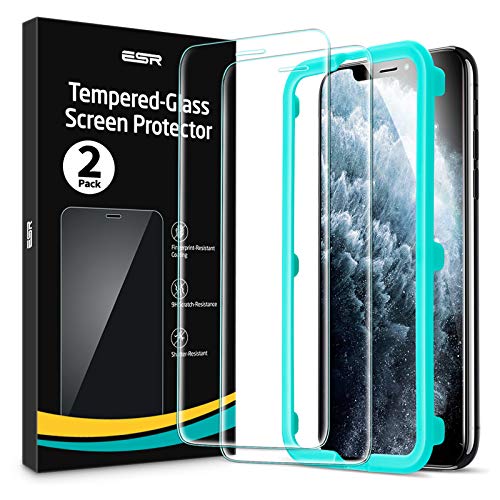 ESR Protector de Pantalla para iPhone 11 Pro Max/iPhone XS Max, Marco de Instalación Fácil, Compatible con Carcasa, Protector de Pantalla Cristal Templado Premium para iPhone de 6,5”(2019).2 unidades.