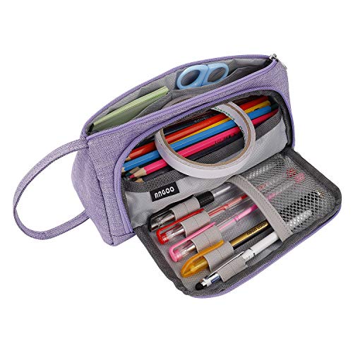 Estuche de Lápices de Gran Capacidad Multifuncional Bolsa de Lona Premium Bolsa de Lápiz Organizador de Papelería Estuche Maquillaje Plumier con Cremallera para Niñas Estudiantes (Púrpura)