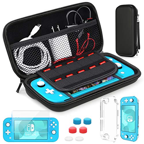 Estuche de transporte compatible con Nintendo Switch Lite, HEYSTOP estuche Switch Lite + protector de pantalla + tarjeta de juegos + 6 tapas de agarre para el pulgar