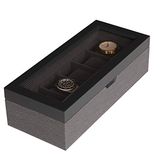 Estuche Organizador - Caja para Relojes de Dos Tonos con Diseño de Espiga de Madera Maciza con Pantalla de Vidrio por Case Elegance