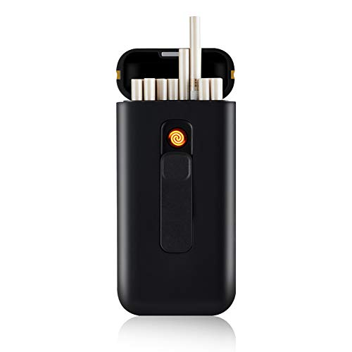 Estuche para cigarrillos con encendedor de cigarrillos portátil 20 piezas 100s encendedores USB encendedores 2 en 1 recargable sin llama resistente al viento encendedor eléctrico, Negro, 1 Estuche para cigarrillos con encendedor de cigarrillos portátil 20 piezas 100s encendedores USB encendedores 2 en 1 recargable sin llama resistente al viento encendedor eléctrico, Negro, 1