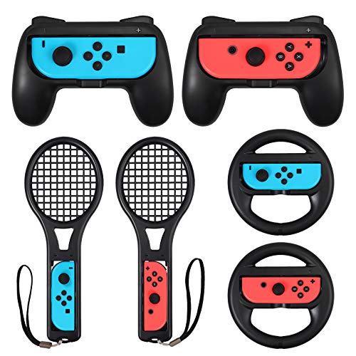 eSynic 3 en 1 Raqueta de Tenis, Volante, Empuñadura, para Switch Accesorios Joy-Con para Mario Tennis Aces Juego Juego de Manijas para Controlador de Juegos para Switch Joy-Con-Negro