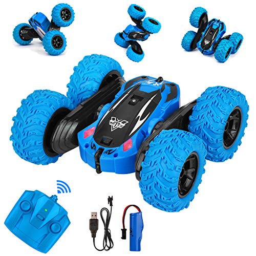 Etmury Coche Teledirigido, Coche RC, 2.4 GHz RC Coche Acrobacia Rotación Volteo de 360 Grados Doble Lado, Regalo para Niños (Azul)