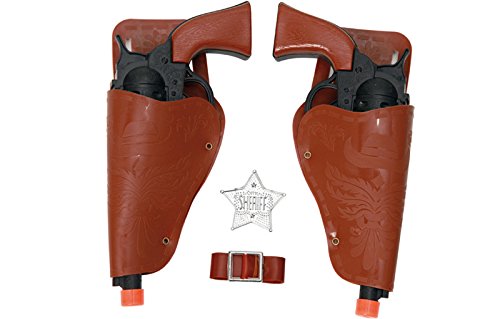 EUROCARNAVALES Kit de Sheriff: 2 Pistolas Negras, Cartucheras, Cinturón y Estrella