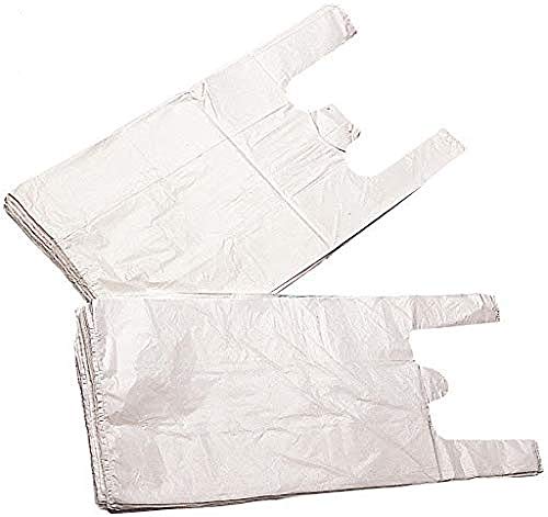 EUROXANTY® Bolsas de Plástico Tipo Camiseta | Alta resistencia | Reutilizables y Reciclables | Material Polietileno de Alta Densidad | Con Asas | Apta para Alimentos (Blanco, 40 x 50-400 uds)