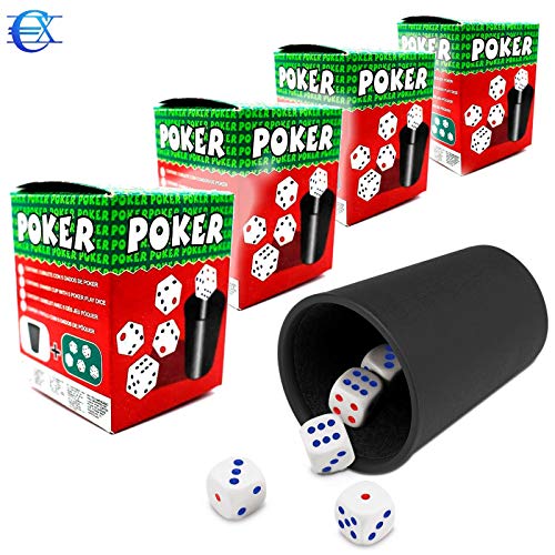 EUROXANTY® Cubilete con Dados | 20 Dados y 4 Cubiletes | Juegos de Mesa | Juegos en Familia | Niños | Adultos | Dados de Puntos | Poker | Parchís