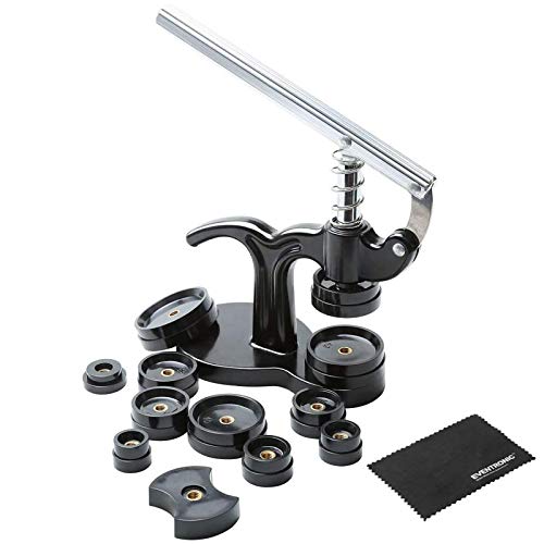 Eventronic - Prensa de Tapa, Herramienta de Reloj para Cerrar la Tapa Trasera de Reloj con 12 Troqueles, Negro Eventronic - Prensa de Tapa, Herramienta de Reloj para Cerrar la Tapa Trasera de Reloj con 12 Troqueles, Negro