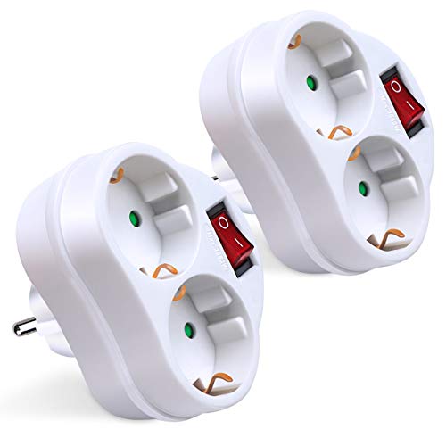 Extrastar adaptador con interruptor y 2 enchufes schuko.2 paquetes 16A/250V~ MAx.3680W Extrastar adaptador con interruptor y 2 enchufes schuko.2 paquetes 16A/250V~ MAx.3680W