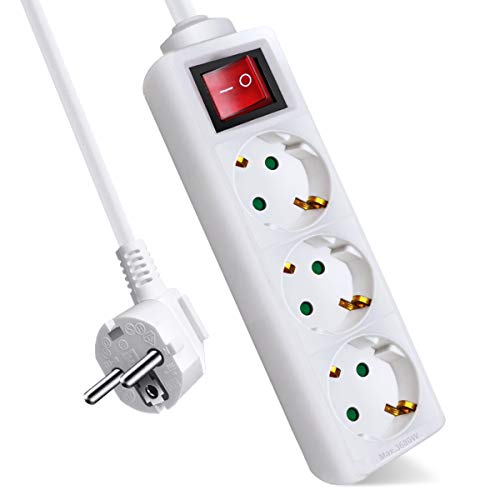 EXTRASTAR Regleta alargador de 5 metros con 3 enchufes e interruptor (Blanco) EXTRASTAR Regleta alargador de 5 metros con 3 enchufes e interruptor (Blanco)