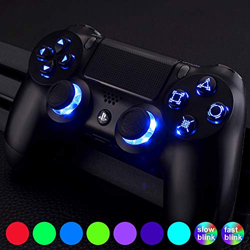eXtremeRate Joysticks Botones de acción dirección Luminoso Botón de reemplazo 7 Colores 9 Modos Control táctil con símbolos clásicos para el Mando del PlayStaion 4 PS4 Slim Pro