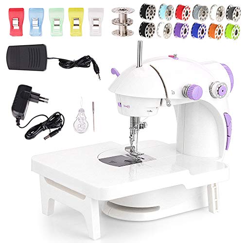 Faburo Mini Máquina de Coser Eléctrica con Lámpara, Máquina de Coser Eléctrica Doméstica con Bastidor de Expansión y Carretes y Clip de Costura Hilo Faburo Mini Máquina de Coser Eléctrica con Lámpara, Máquina de Coser Eléctrica Doméstica con Bastidor de Expansión y Carretes y Clip de Costura Hilo