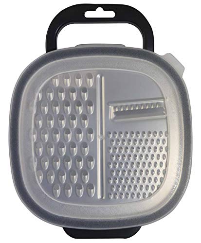 Fackelmann 40906 - Rallador rectangular con recipiente, 25 x 19 x 6 cm, Sybaris, (color: blanco semitransparente y gris), cantidad: 1 unidad, acero inoxidable