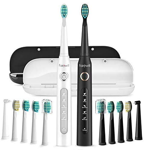 Fairywill 2 Cepillo de Dientes Electrico Sónico, con 4 Horas de Carga para Durar 30 Días de uso, Cepillo Dientes Eléctrico con 10 Cabezales Dupont de 5 Modos & 2 Estuches para Viajes y Unidad FW-507 Fairywill 2 Cepillo de Dientes Electrico Sónico, con 4 Horas de Carga para Durar 30 Días de uso, Cepillo Dientes Eléctrico con 10 Cabezales Dupont de 5 Modos & 2 Estuches para Viajes y Unidad FW-507
