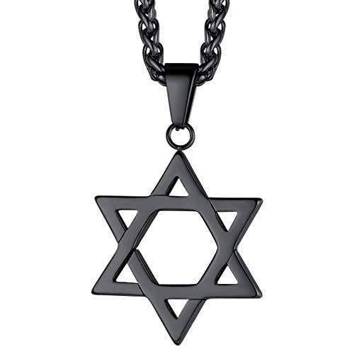 FaithHeart Collar Negro Acero Inoxidable Estrella David Colgante Pequeño Amuleto de Protección Joyería Religiosa