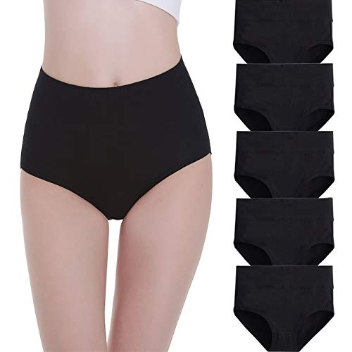FALARY Bragas Mujer Cintura Alta Algodón 5 Piezas Negro M FALARY Bragas Mujer Cintura Alta Algodón 5 Piezas Negro M