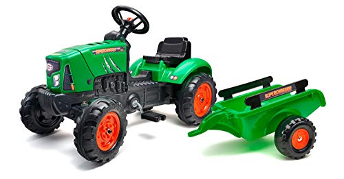 Falk 2031AB – Tractor con Pedales Supercharger con Remolque – A Partir de 2 años – Fabricado en Francia – Tapa Abierta – Volante direccional con bocina