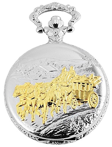 Fame Analog Reloj de bolsillo con cadena de metal y cierre de gancho Carruaje gespann 480812000073 bicolor Chasis tamaño 45 mm x 14 mm con esfera de color blanco y cristal mineral.