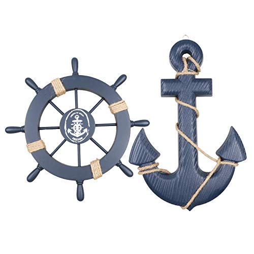 Fangoo 2 Pack 28 CM Rueda de Barco de Madera y 33 CM Ancla de Madera con Cuerda Barco náutico Dirección Timón Decoración de Pared Adorno Colgante de Puerta Fangoo 2 Pack 28 CM Rueda de Barco de Madera y 33 CM Ancla de Madera con Cuerda Barco náutico Dirección Timón Decoración de Pared Adorno Colgante de Puerta