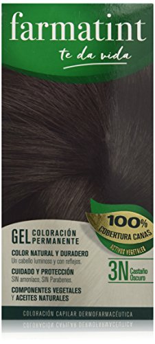 Farmatint Gel 3N Castaño Oscuro | Color natural y duradero | Componentes vegetales y aceites naturales | Sin amoníaco | Sin parabenos | Dermatológicamente testado Farmatint Gel 3N Castaño Oscuro | Color natural y duradero | Componentes vegetales y aceites naturales | Sin amoníaco | Sin parabenos | Dermatológicamente testado
