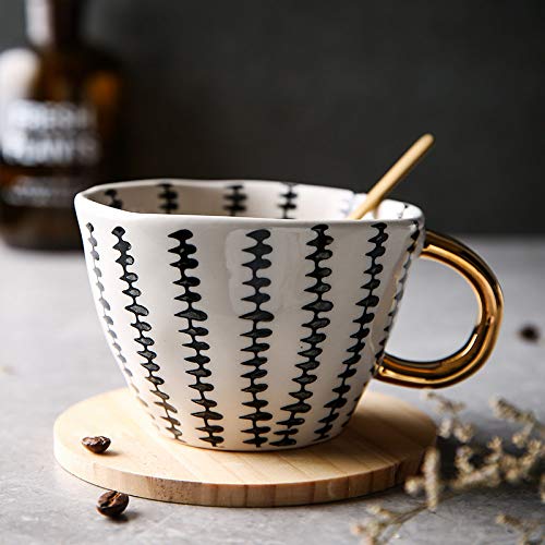 fasfa Creativo Pintado A Mano Negro Y Blanco Raya Taza De La Taza De Cerámica con La Taza De La Taza De Té De Lagripa del Día Taza De Leche Creativa del Té del Café Taza,para La Oficina Y El Hogar,U