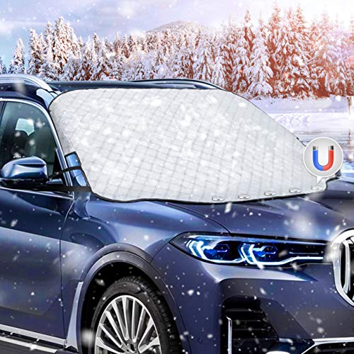 Favoto Protector de Parabrisas, Protector para Parabrisas Magnético Cubierta de Nieve Coche, Protege de Hielo, Nieve, Rayos UV, Sol y Lluvia, Funda Plegable Parabrisa Delantero Universal 157x126cm L