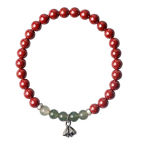 Feng Shui Riqueza Rojo Pulsera Para Mujer Natural Crudo Mineral Cinabrio Jade Tibetano Plata Loto Buddhist Buddhist Brazalet Suerte Regalo Chino Atraer Dinero Buena Fortuna Traer Prosperidad,6mm