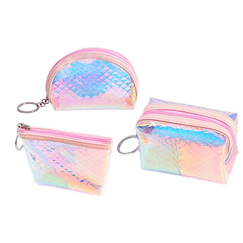 FENICAL Monedero holográfico de 3 Piezas Monederos TPU con patrón de Escamas de Pescado Brillante Bolsa con Cremallera para Tarjetas bancarias Dinero - Semicírculo + Trapezoidal + Cuadrado (Rosa) FENICAL Monedero holográfico de 3 Piezas Monederos TPU con patrón de Escamas de Pescado Brillante Bolsa con Cremallera para Tarjetas bancarias Dinero - Semicírculo + Trapezoidal + Cuadrado (Rosa)