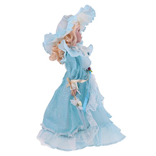Fenteer 40cm Muñeca de Porcelana Victoriana con Vestido Rosa Baby Doll Figuras de Niñas Princesa para Adorno de Casa de Muñeca - Azul Claro