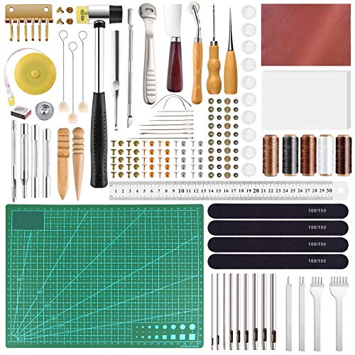 FEPITO 58 piezas de cuero herramientas de artesanía de bricolaje herramientas de costura de cuero para coser a mano costura artesanía de cuero herramienta de bricolaje (Tools)