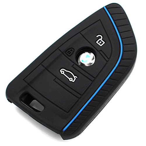 Finest-Folia - Funda de silicona para llave de coche con 3 botones, color negro y azul Finest-Folia - Funda de silicona para llave de coche con 3 botones, color negro y azul