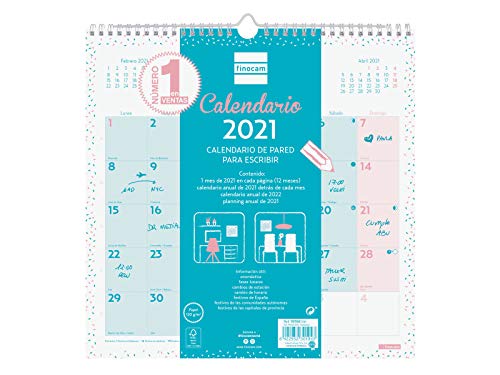 Finocam - Calendario de pared 2021 Escribir Chic Azul turquesa Español