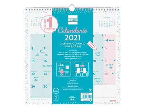 Finocam - Calendario de pared 2021 Escribir Chic Azul turquesa Español Finocam - Calendario de pared 2021 Escribir Chic Azul turquesa Español